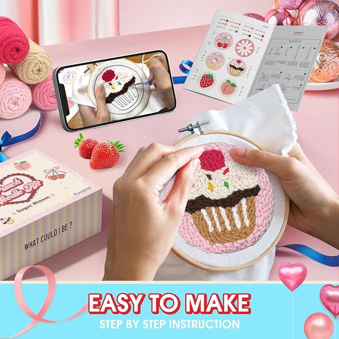 yuegool 6PCS Punch Needle Coaster Kit, Easy DIY Embroidery Set - Image 4
