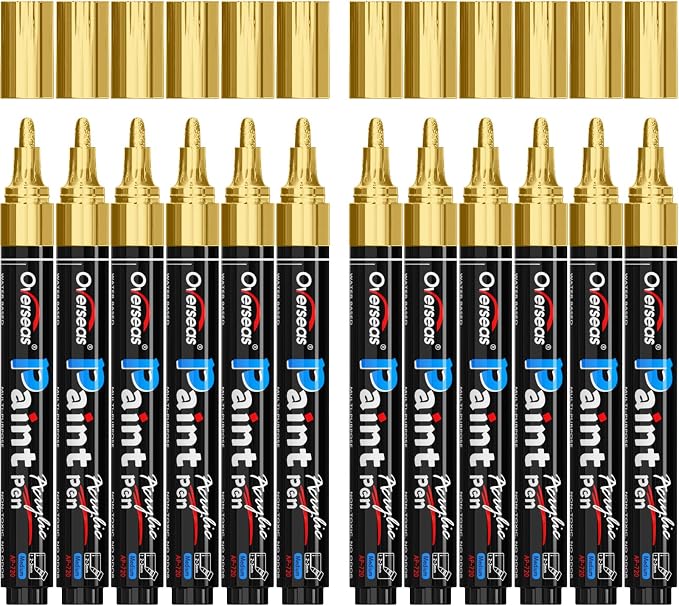 Overseas 12 Pack Gold Acrylic Paint Pens Permanent Markers, Medium Tip | by Overseas