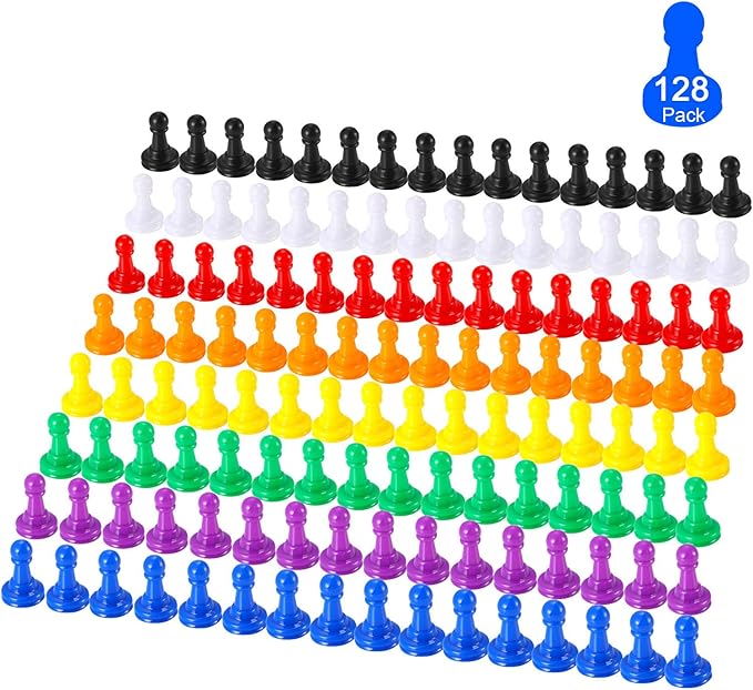 Gejoy 128 Pcs Board Game Pieces Multicolor Plastic Chess Pawn 1 Inch Game Pawns by Unknown