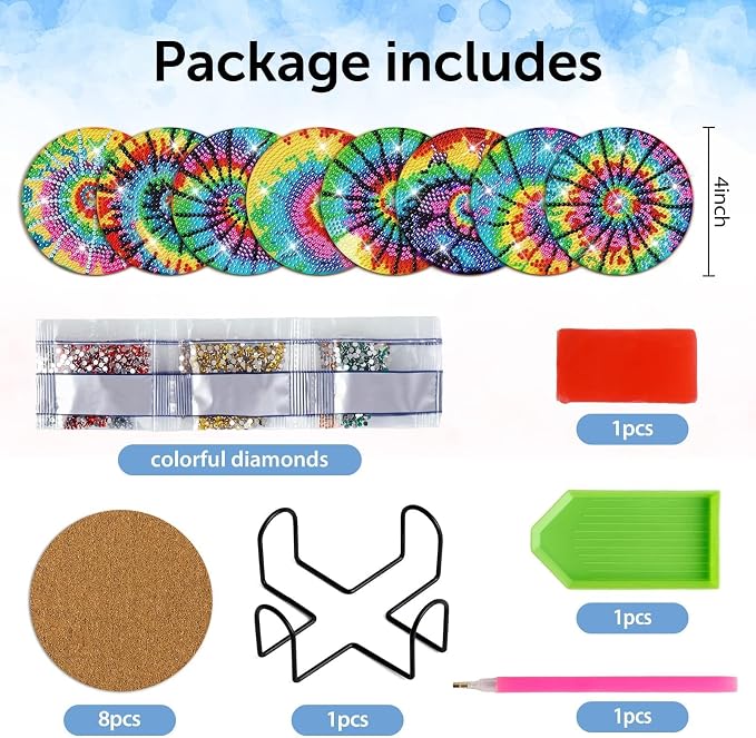 Cumule 8 PCS Tie-Dye Diamond Art Coasters Kits - Image 2
