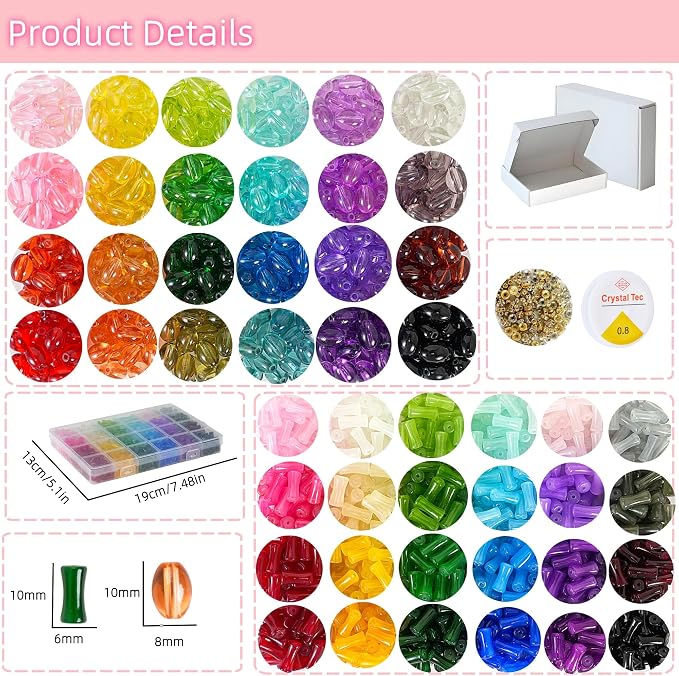 REVKI 1200pcs Glass Beads Bracelet Making Kit, 48 Colors Crystal Beads - Image 3