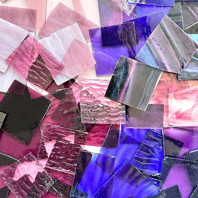 ILLUCKAI 2.2lb Purple Stained Glass Scraps, Irregular Stained Glass Sheets by ILLUCKAI