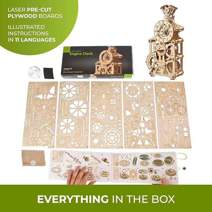 UGEARS Engine Clock 3D Wooden Puzzles - Image 7