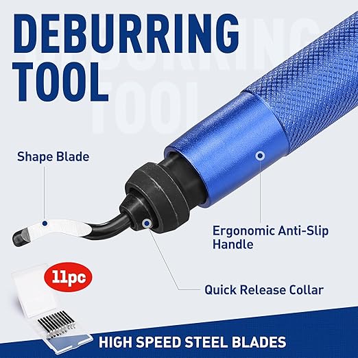 WORKPRO Deburring Tool with 11 Extra High Speed Steel Swivel Blades - 360 Degree Rotary Head Deburring Tool for Metal, Resin, Aluminum, Copper, Plastic, 3D Printing, Wood