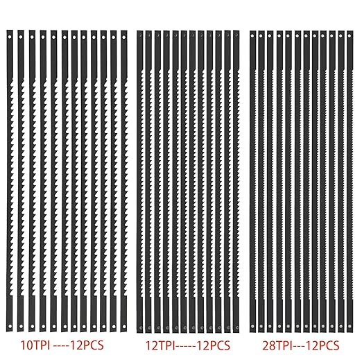 5-Inch Scroll Saw Blade Pin End Replacement 36Pack for Wood, High Carbon Steel(28TPI, 12 TPI, 10TPI 12pcs Each)
