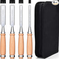 GREBSTK 4 Pcs Wood Chisel Set, CRV Steel Bevel Sharp Edge Bench Chisels with Canvas Bag, Comfortful Beech Handle, for Woodworking and DIY Projects, 9.5"x(1/4", 1/2", 3/4", 1")