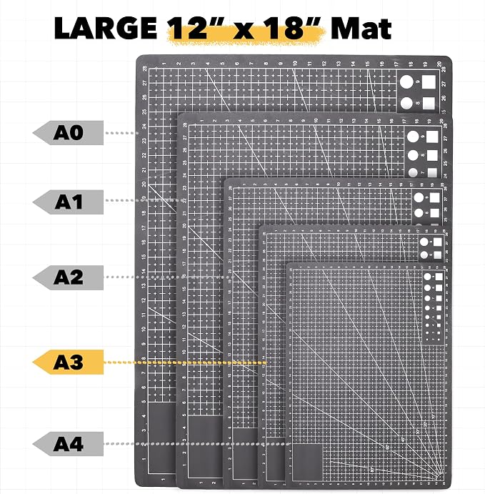 Mandala Crafts Self-Healing Cutting Mat Set – 12" x 18" A3 Black Gray - Image 3