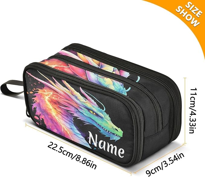 Custom Lightning Dragon Watercolor Pencil Case Box Boys Girls Personalized Name - Image 4