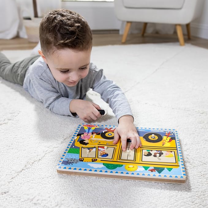 Melissa & Doug The Wheels on The Bus Song Puzzle – 8-Piece Wooden Peg Puzzle - Image 2