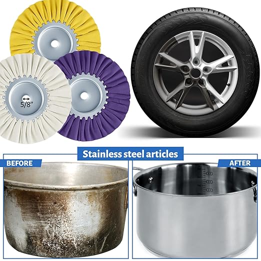 Amylove 8 Inch Airway Buffing Wheels Aluminum Wheel Polishing Kit in Diameter 5/8 Inch Arbor Hole, Polishing Compound and Metal Polish Kit for Angle Grinder(Stylish Color,6 Pcs)