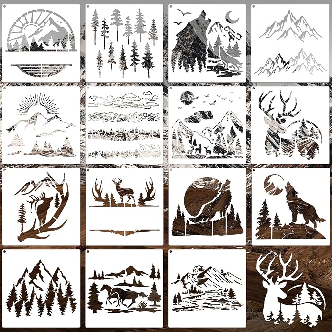 15Pcs Mountains and Animals Stencils by Unknown