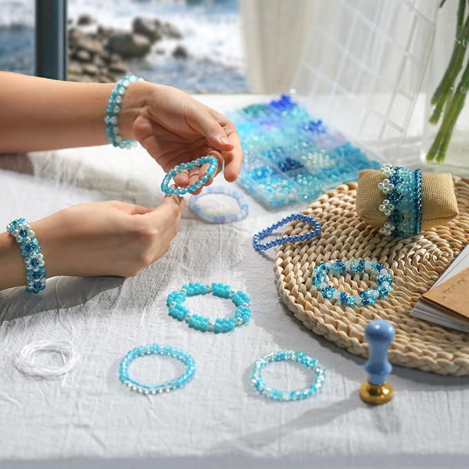 1200PCS 6mm Blue Glass Beads for Bracelets, 24 Colors Crystal Beads Bracelets - Image 4