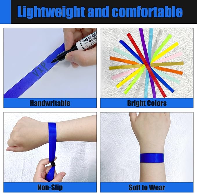 100 Colored, Lightweight Disposable Wristbands - Concert, Club & Event Entrance (Blue)