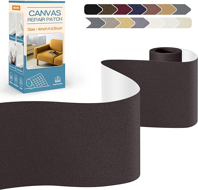 KING MOUNTAIN Canvas Repair Tape,Outdoor Gear Patch, 4×63 Inches,Waterproof,Self-Adhesive for Repairing Boat Covers,Sun Shades,Sofas,Tents,Lounge Chairs,Awnings (Coffee)