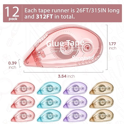 Secopad 12 Pack Scrapbook Tape, Double Sided Tape Roller - Image 5