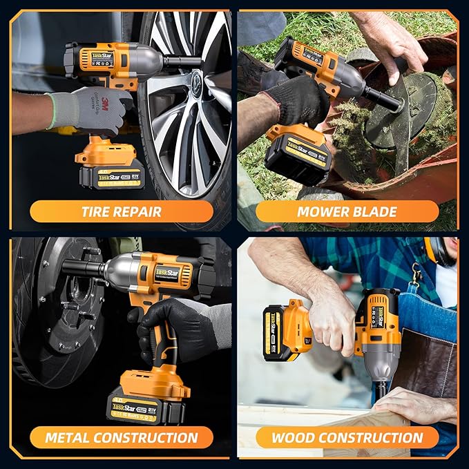 Cordless Impact Wrench 1/2 Inch, 1200N·m(886ft・lbs) Brushless High Torque Impact Gun, 21V Electric Impact Driver, 2x4.0Ah Batteries, Charger & 6 Sockets, Variable Speeds for Car/Truck RV/Mower