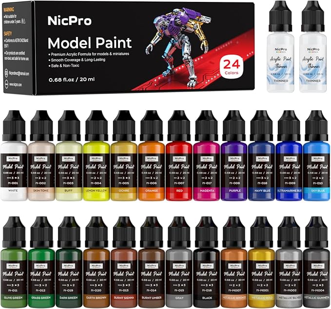 Nicpro 24 Colors Model Paint Set, 20ml Ready to Use Modeling Acrylic Paints by Nicpro