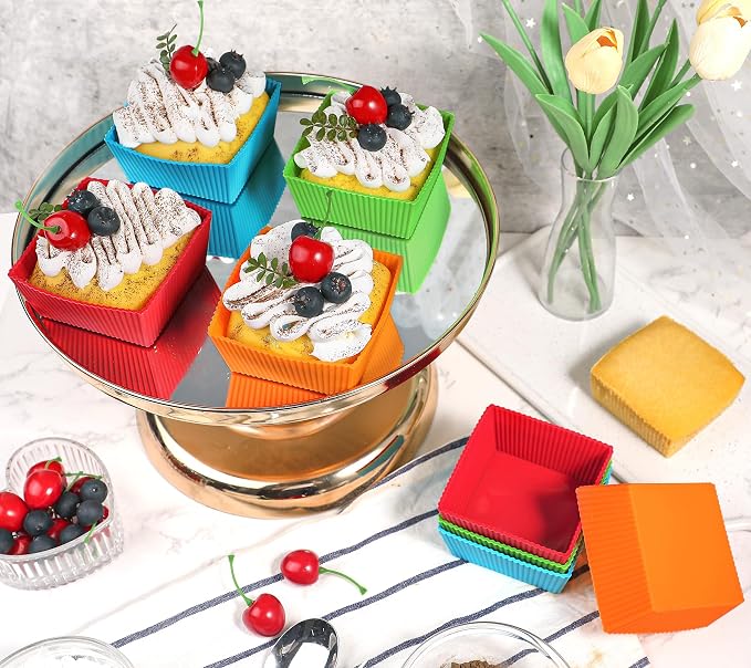 Webake 3.5 Inch Jumbo Baking Cups Reusable Silicone Square Cupcake Liners - Image 2