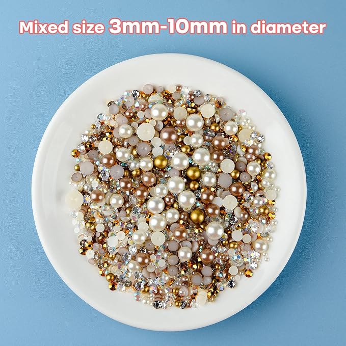 ASTARON 50g Mix Flatback Rhinestones Half Pearls - Image 3
