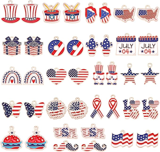 MARFOREVER 40Pcs/20 Pairs 4th of July Enamel Charms by MARFOREVER