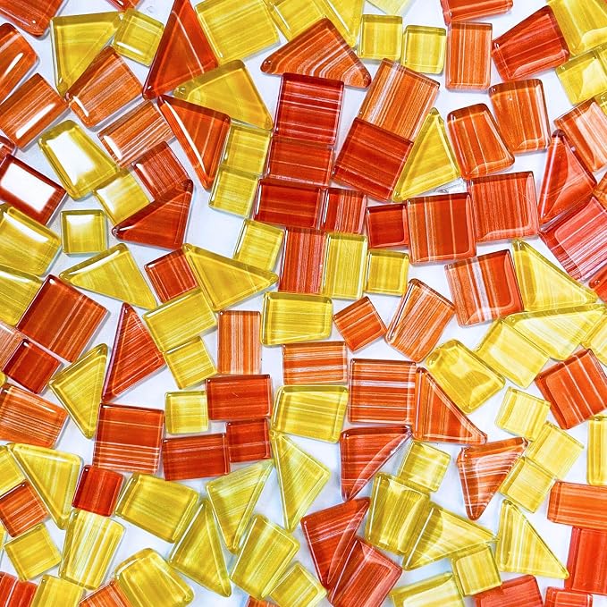 LITMIND 1.1LB Yellow-Orange Mix Striped Crystal Glass Mosaic Tiles – Assorted - Image 2