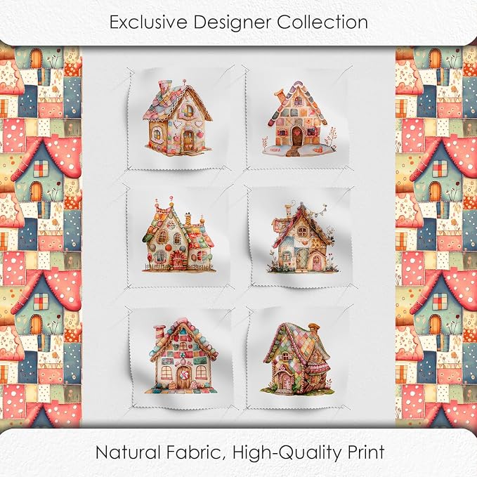 Patchwork Fairy Cottage Cotton Fabric Panel – 6 Designs + Bonus Sheet 29.5×19.6 - Image 5