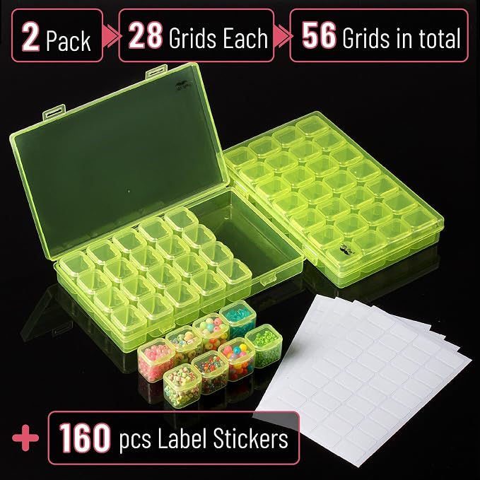 Mr. Pen- Bead Storage Containers, 28 Grids, 2 Pack, Transparent Green | 160 pcs - Image 2