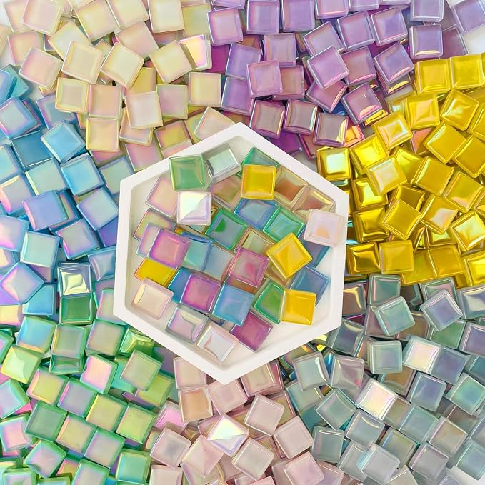LITMIND 1.1LB Iridescent Mix Crystal Glass Mosaic Tiles – 0.6 Inch Square by LITMIND