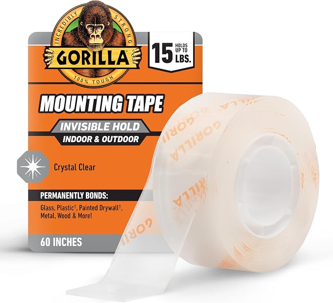 Gorilla Invisible Hold Mounting Tape, Holds up to 15 lbs, Permanent Bond by Gorilla