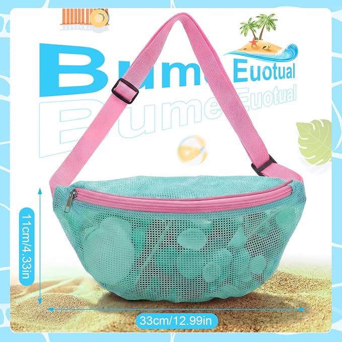 Hsei 2 Pcs Mesh Shell Bags for Beach Shelling Seashell Collecting Fanny Pack - Image 3