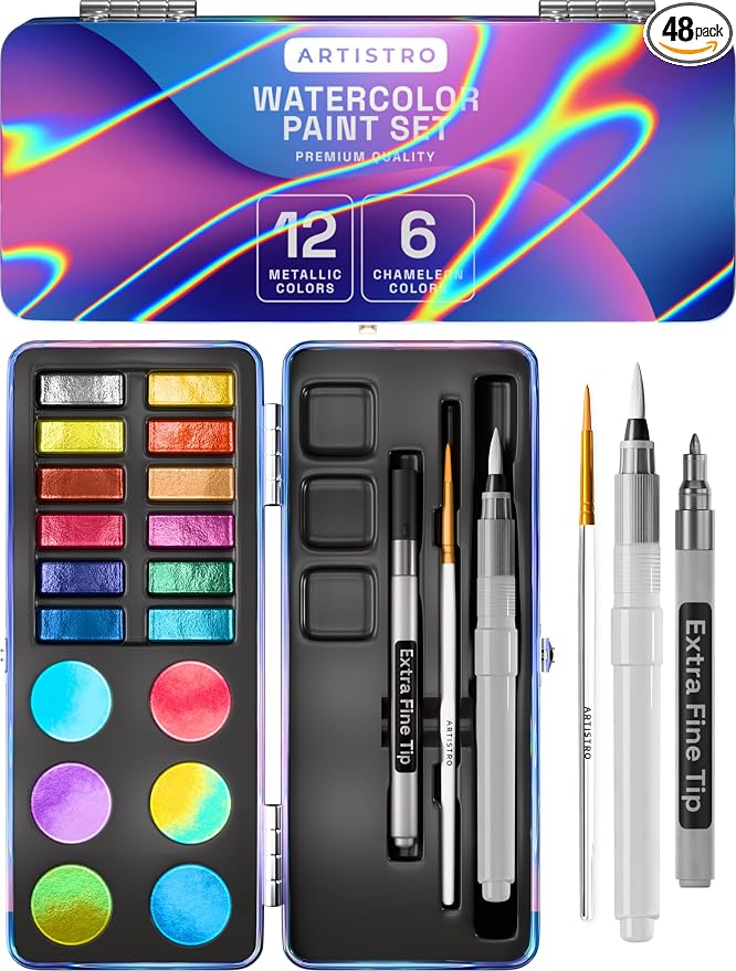 ARTISTRO 18 Metallic Color Watercolor Paint Set by ARTISTRO