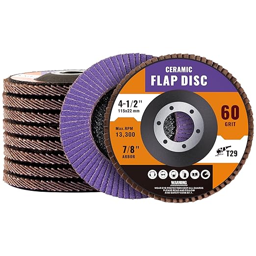 10 Pack Ceramic Flap Discs 4 1/2 for Angle Grinder, 60 Grit 7/8” Arbor Flap Wheels for Rust Removal, Sanding and Finishing,T29
