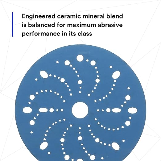 3M Hookit Blue Abrasive Discs 36184, Multi-Hole, 6 in, 800+ Grade, Pack of 50, Virtually Dust-Free, for Auto Sanding, Body Repair, Featheredging, Primer Sanding, Paint Preparation, E-Coat Sanding