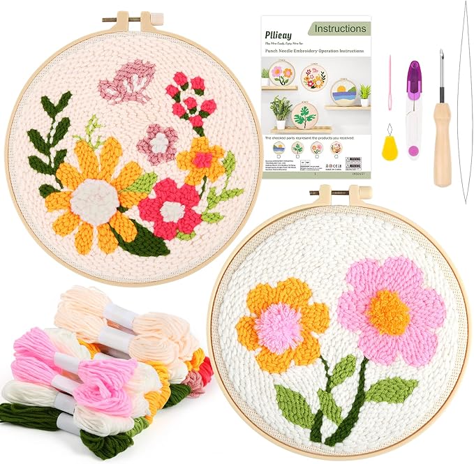 Pllieay 2 Set Punch Needle Embroidery Starter Kits Include Instructions by Pllieay