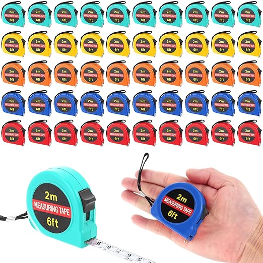 50 Pcs 6 FT Mini Tape Measure Retractable Bulk Small Measuring Tape Pocket Size Measurement Tool for Operation Christmas Items Party Favor Gifts Stuffers for Men(Colored)