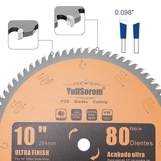 10" Miter/Table Saw Blade, 80 Teeth ATB Tungsten Carbide Saw Blades with 5/8" Arbor for Wood, Aluminum, PVC Pipe and Plastic Cutting