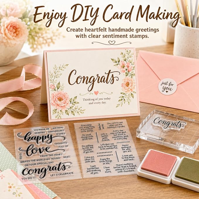 Outus 4 Pcs Stamps for Crafting Words Clear Blessing Sentiment Words Silicone - Image 5