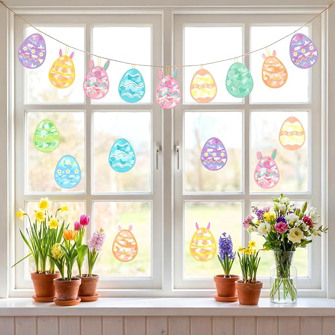 Renbuzhu 48PCS Easter Crafts Bulk: Eggs Paper Suncatchers DIY Kit - Image 3