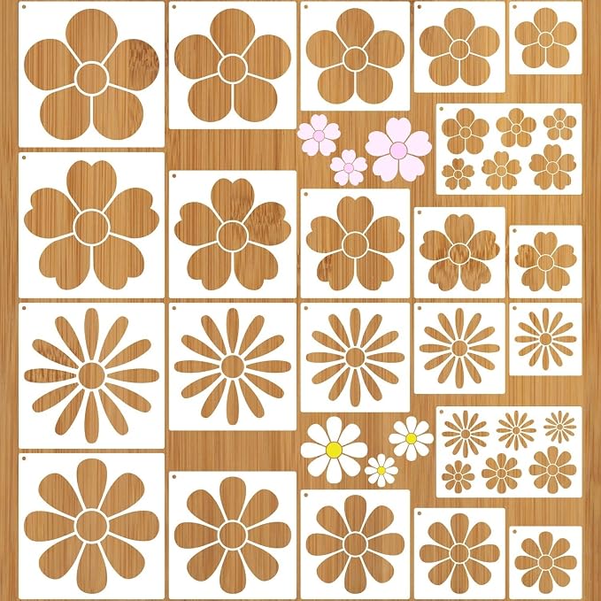Large Flower Stencils for Painting, Plastic Reusable Floral Paint Stencils for by Duozea