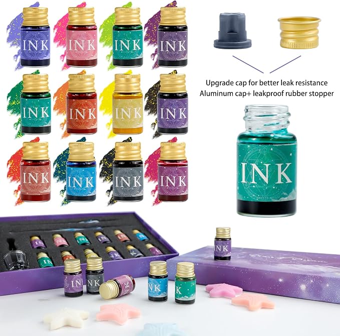 Glass Dip Pen Ink Set, 2 Crystal Signature Glass Pen, 12 Gold Powder Drawing - Image 5