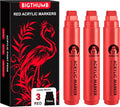 BIGTHUMB 3 Pcs Red Jumbo Permanent Markers: 15mm Wide Tip Thick Acrylic Paint by BIGTHUMB