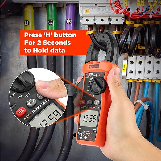 PowerBear Digital Clamp Meter Multimeter 6000 Counts for AC/DC Current & Voltage, Auto-ranging Amp Tester, Measures Resistance, Capacitance, Continuity, TRMS, Temperature, NCV Detection
