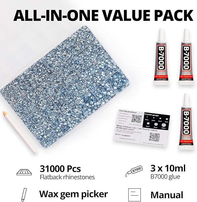 31000Pcs Baby Blue Rhinestones for Bedazzling, Flat Back Jewels Diamonds - Image 2