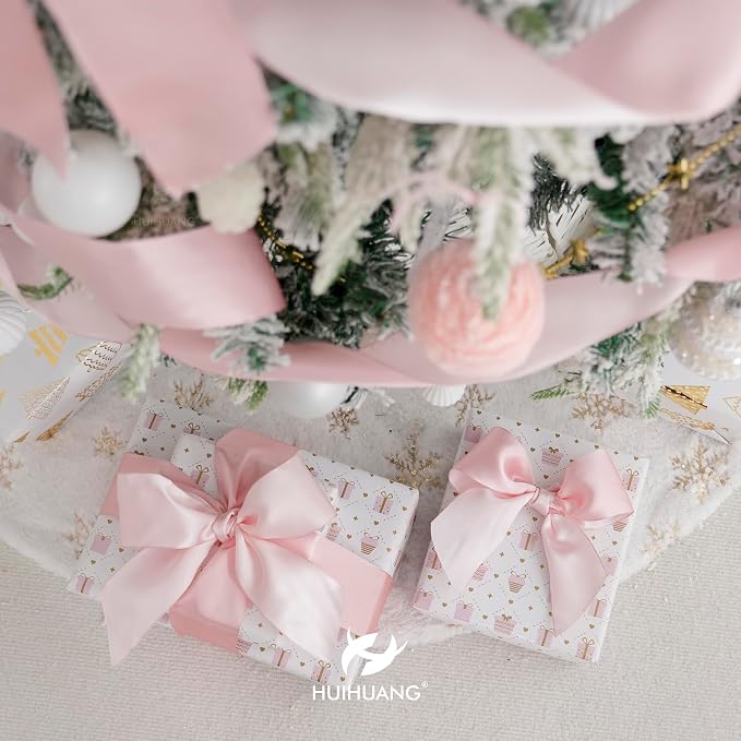 HUIHUANG Pink Satin Wired Ribbon 2.5 inch - Image 4