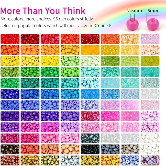 5mm Glass Beads Bracelet Making kit, 96 Colors 12800pcs Glass Seed Beads - Image 5