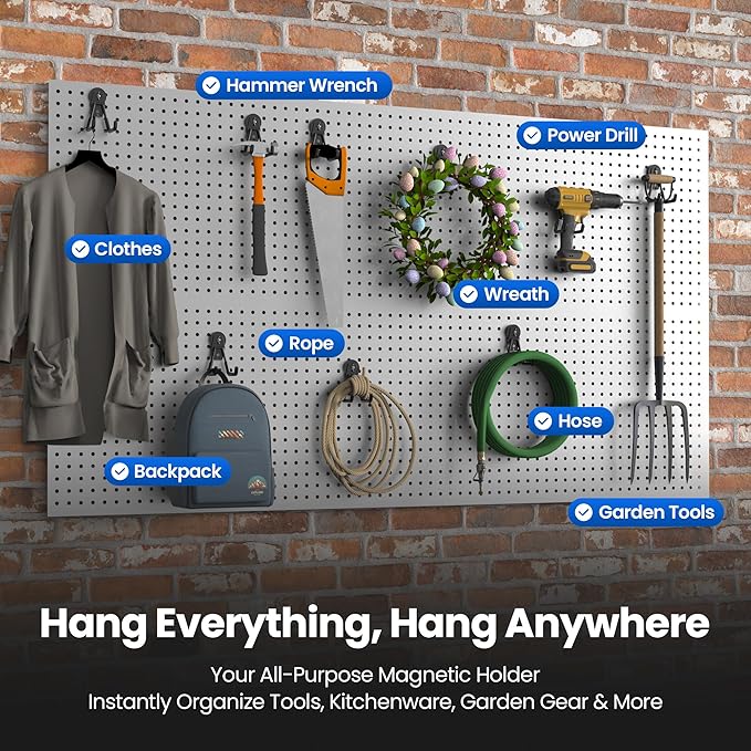 4 Pack Large Magnetic Hooks Heavy Duty Extra Strong Magnetic Garage Hooks Big NdFeB Industrial Magnet Hooks Magnetic Utility Storage Holder Organization with Anti-Slip Coating for Hanging Garden Tool