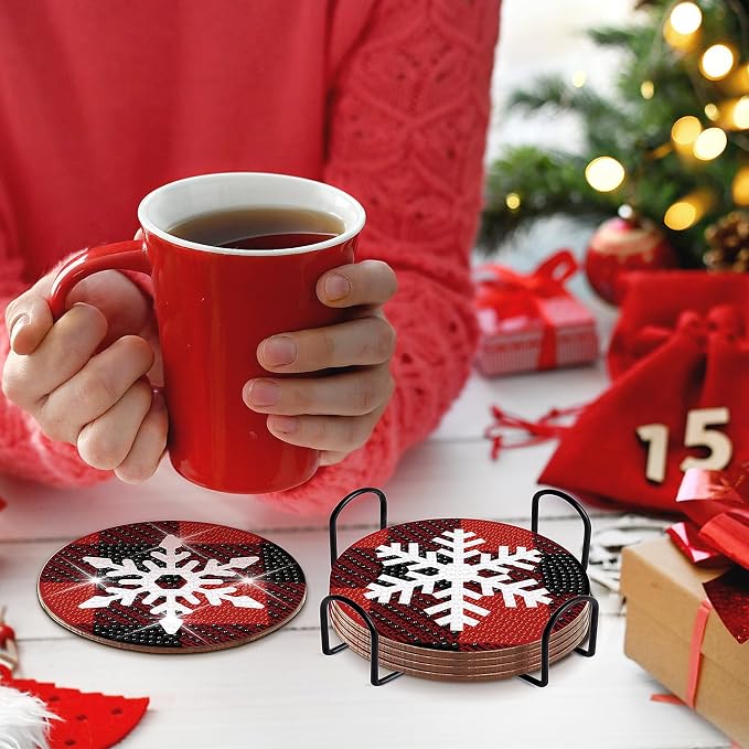 8 Pcs Christmas Snowflake Diamond Art Coasters Kit - Image 4