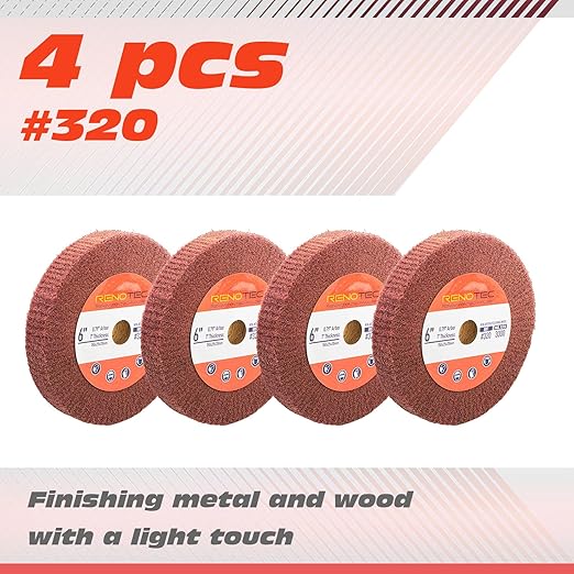 6 Inch Flap Wheel, Non-Woven Abrasive Polishing Wheel, 1 Inch Thickness, 3/4 Inch Arbor, for Bench Grinder (4 Pcs Grit320)