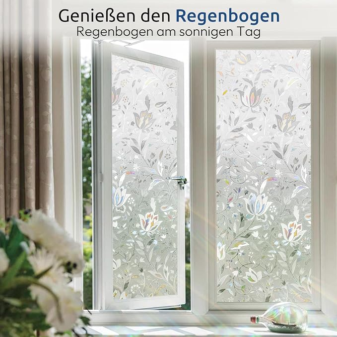 rabbitgoo Window Privacy Film, Stained Glass Cling, Tulip 23.6" x 78.7" | - Image 6