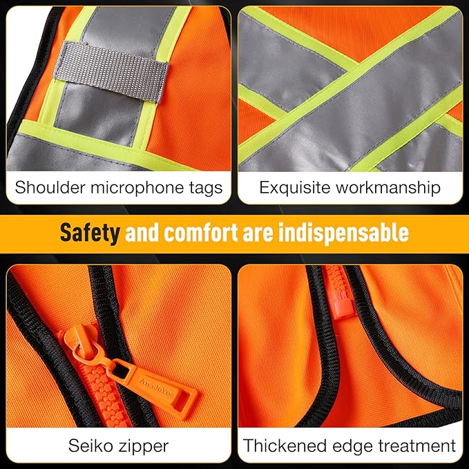 Class 2 Safety Vest with Zipper Front and multiple Pockets, High Visibility Vest, Meets ANSI/ISEA Standards